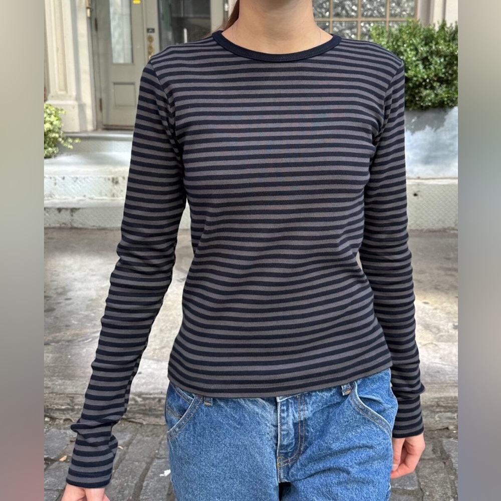 Brandy Melville Black Leah Striped Top